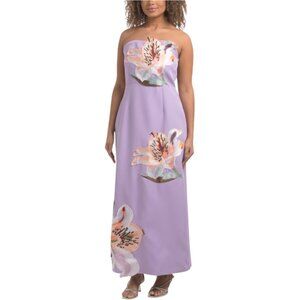 DALIA MACPHEE Strapless Floral Applique Midi Dress